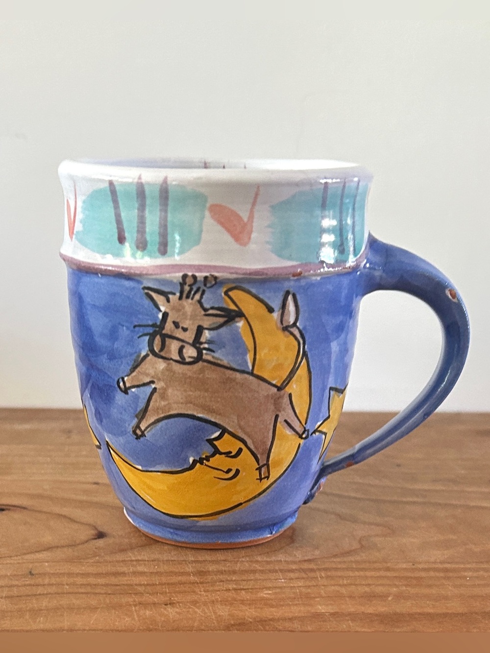 Studio Pottery Hand Painted Coffee Mug Cow Jumping Over The Moon
